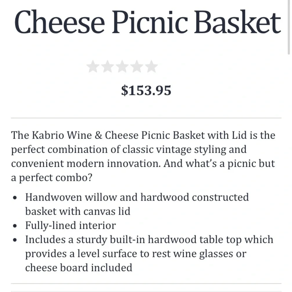 NEW Wine & Cheese Picnic Travel Basket